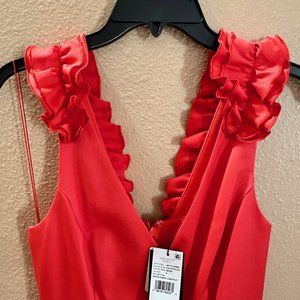 Adrianna Papell Satin Crepe Ruffle Jumpsuit Pantsuit NWT 6 Coral